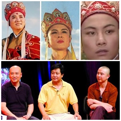 Ba thế hệ diễn viên từng thể hiện vai nhân vật Đường Tăng: Đường Tăng đầu tiên - Uông Việt (giữa), Đường Tăng thứ hai - Từ Thiếu Hoa (phải) và Đường Tăng thứ ba - Trì Trọng Thụy (trái).